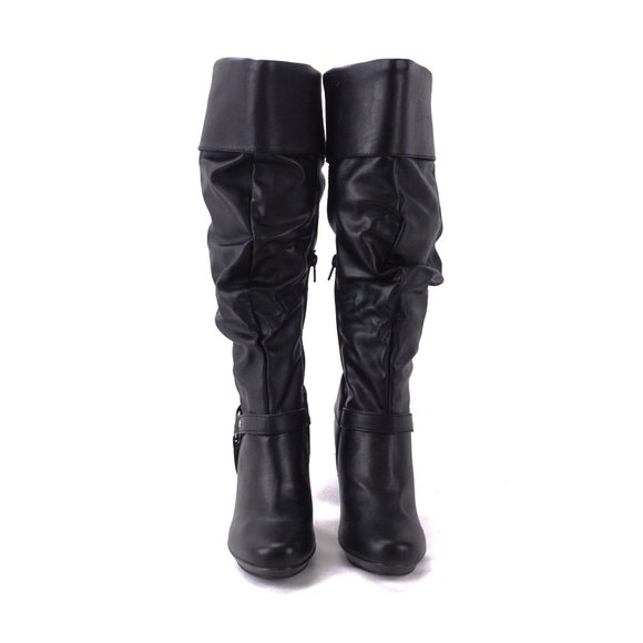 So PSI Black Folded Cuff Knee High Heeled Slouch Boots Brand New in Box NIB - Picture 3 of 6
